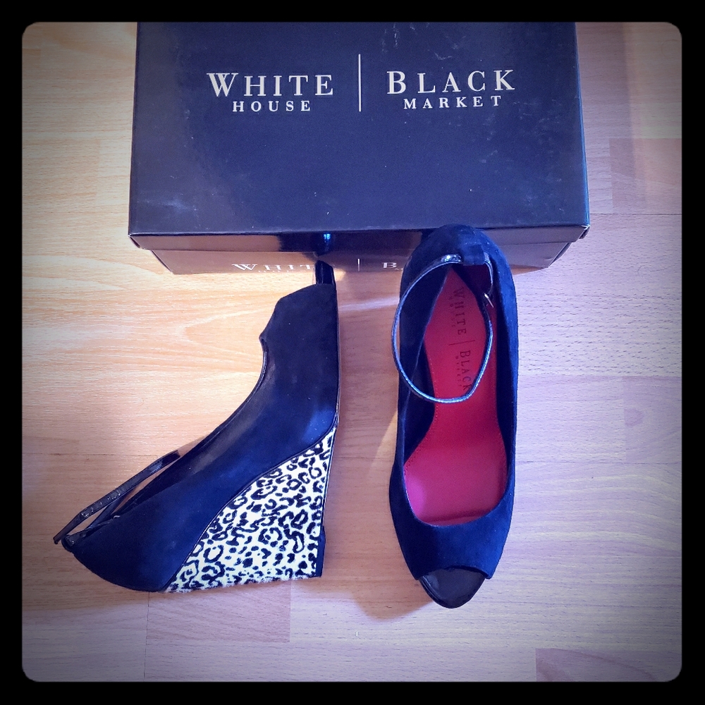 Black with Animal Print Wedge